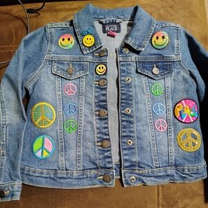 Size 5 Kids Denim Jacket with Colorful Patches